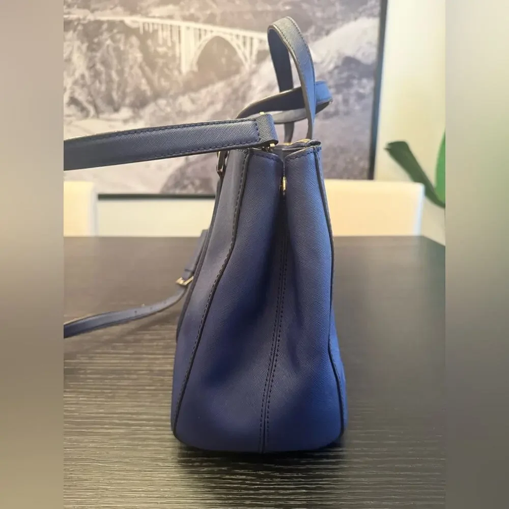 Kate Spade New York Newbury Lane Loden Bag Navy Blue Top Handle Tote Leather Bag